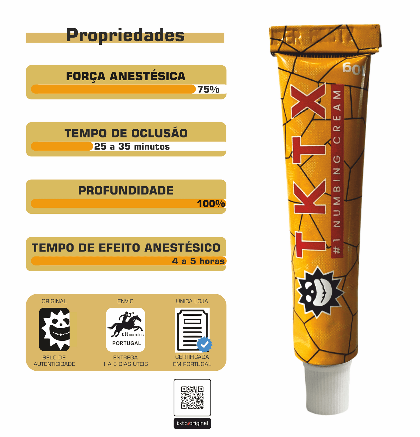 Pomada Anestésica TKTX YELLOW 75% - 100/200 Peças
