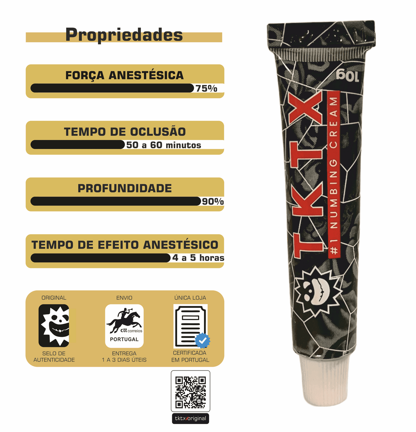 Pomada Anestésica TKTX Black 75% - Grande durabilidade de efeito na pele - TKTX Numb Cream