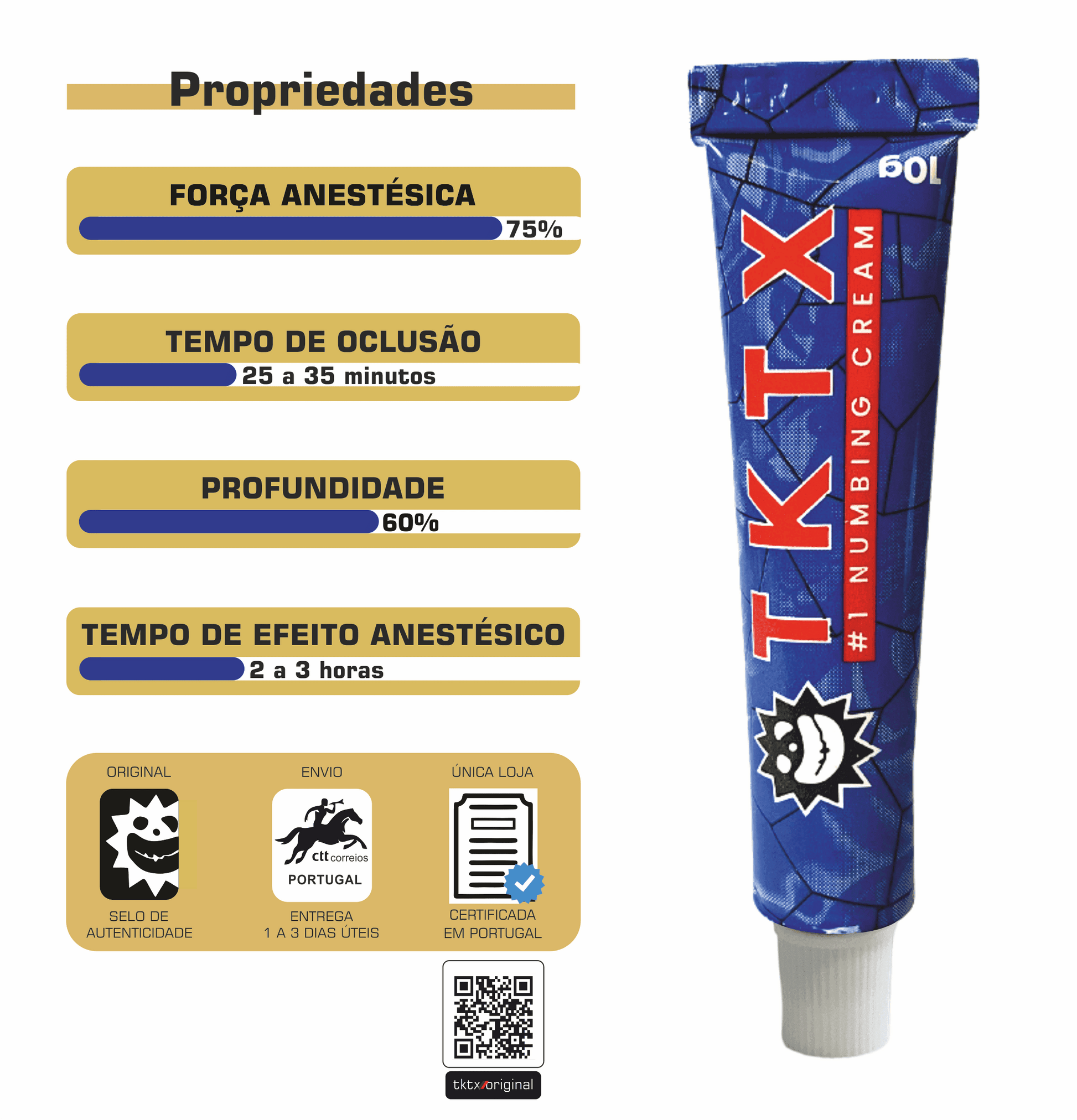 Pomada Anestésica TKTX Azul 75% - Rápida Oclusão - Micropigmentação - Microblading - Microagulhamento - TKTX Numb Cream