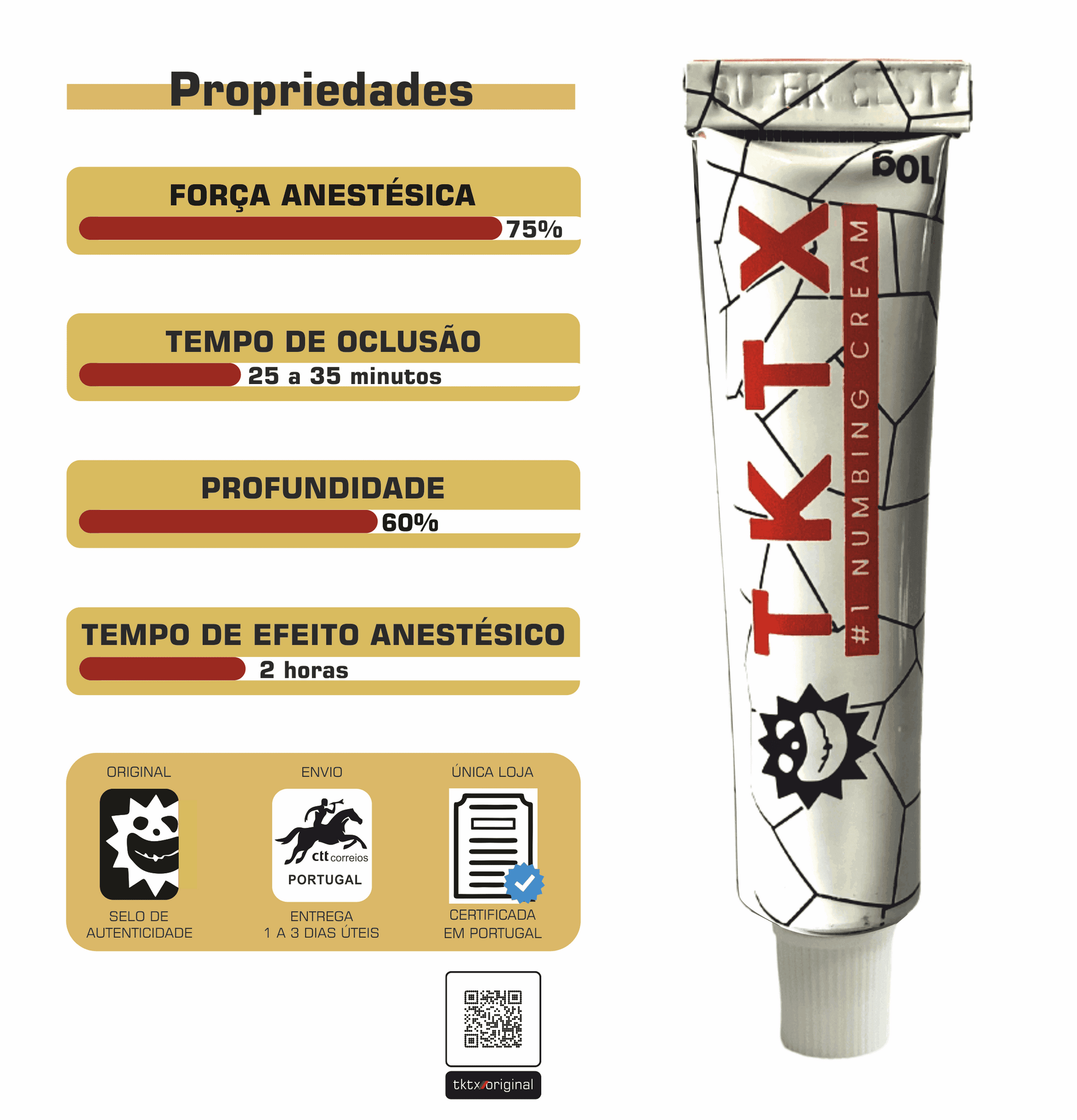 Pomada Anestésica TKTX Branca 75% - Anestésico de efeito rápido. - TKTX Numb Cream