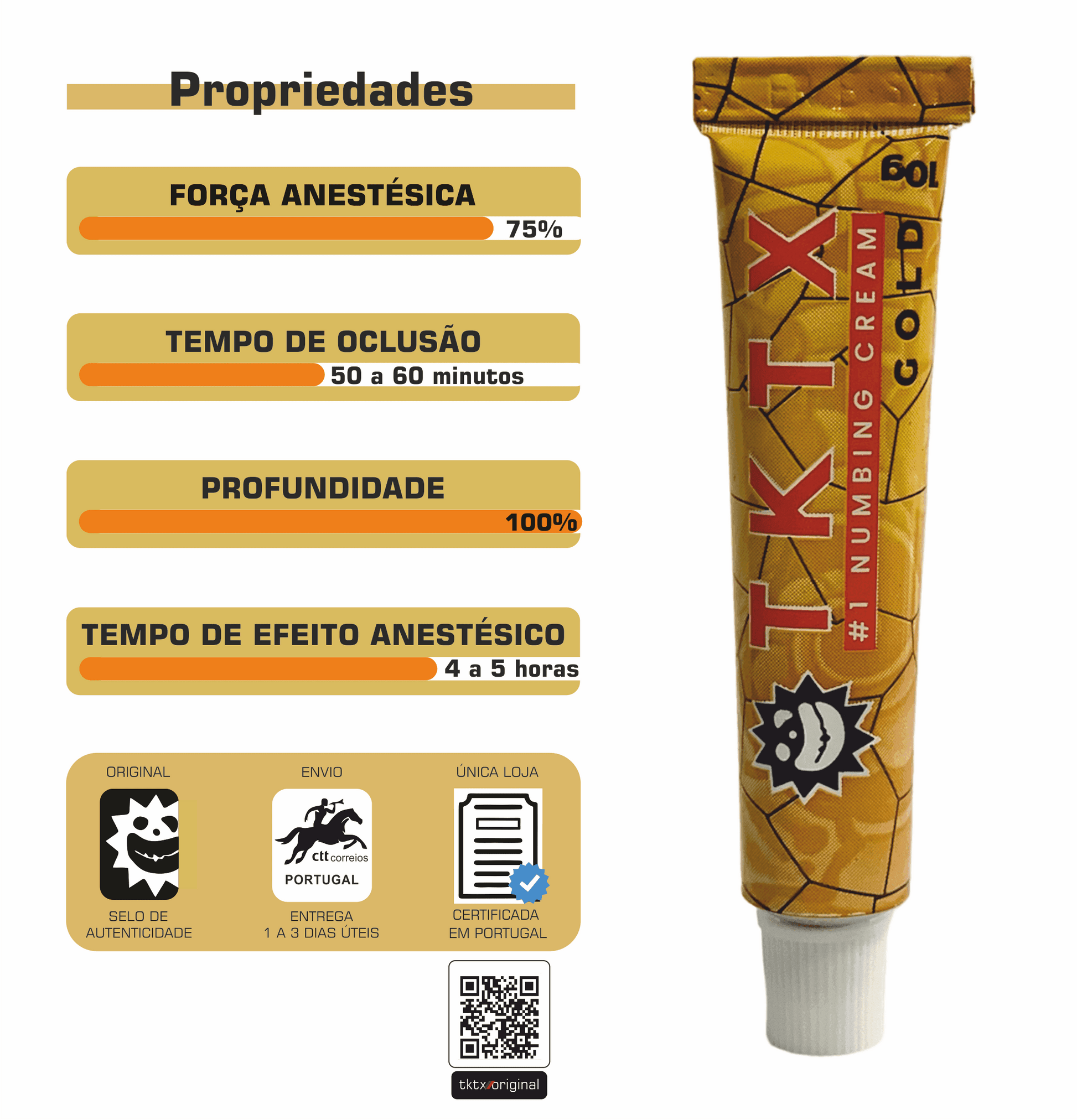 Pomada Anestésica TKTX Gold 75% - Maior profundidade e longo efeito. - TKTX Numb Cream