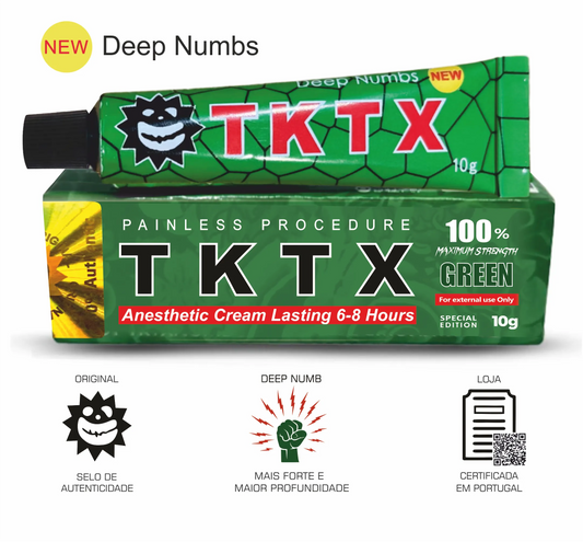 Pomada anestésica tktx verde para tatuagem, cuidados estéticos e artisticos. TKTX Portugal Entrega rápida
